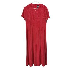 90s Positive Attitude Size 14 Red White Polka Dot Maxi Dress Pintuck Back Tie